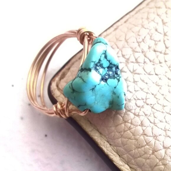 Size 8 ~ Turquoise Magnesite Nugget Ring! Boho  meets Bougie Beachside Charm! - Picture 6 of 13